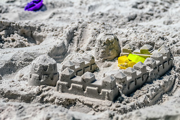 Image showing sand castle structures built at seashore