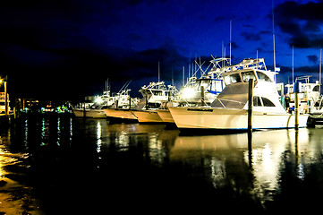 Image showing Marina with docked boats at the end of the day