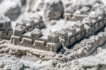 Image showing sand castle structures built at seashore