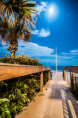 Image showing public walk to the beach at night