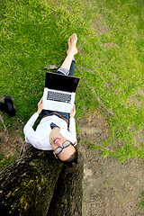 Image showing woman with laptop in park