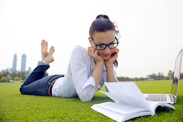 Image showing woman with laptop in park