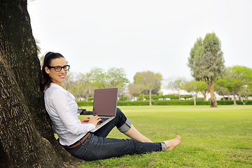 Image showing woman with laptop in park