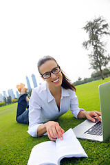 Image showing woman with laptop in park