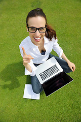 Image showing woman with laptop in park