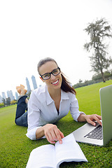 Image showing woman with laptop in park