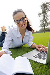 Image showing woman with laptop in park