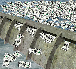 Image showing water dam with money flowing water
