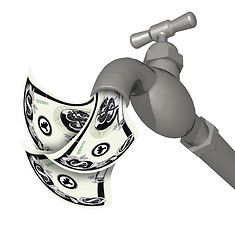 Image showing water faucet tap 3D render with money