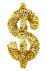 Image showing Big dollar sign composed of many golden small dollar signs on white