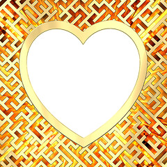 Image showing Blank heart shaped frame on maze background with flame