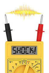 Image showing Digital multimeter with SHOCK! word on display and electric flash