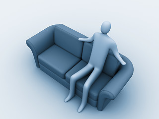 Image showing 3d person sitting on a sofa.