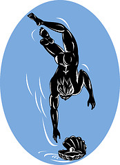 Image showing pearl diver diving with oyster 