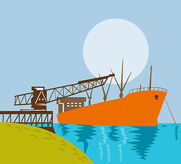 Image showing boom crane loading a cargo ship