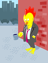 Image showing rooster chicken unemployed office worker begging