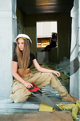 Image showing portrait of woman on construction site