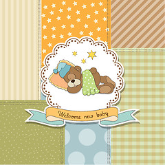 Image showing baby shower card with teddy bear toy