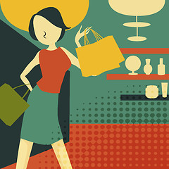 Image showing retro young woman at shopping