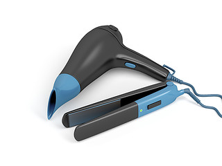 Image showing Hair dryer and hair straightener