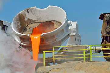 Image showing The molten slag is poured from a cup 