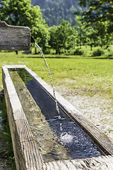 Image showing Flowing drinking fountina in Alps