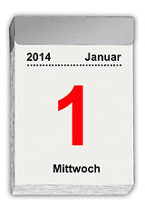 Image showing tear off calendar German January 1, 2014