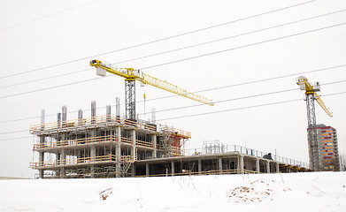 Image showing building construction industry cranes winter snow 