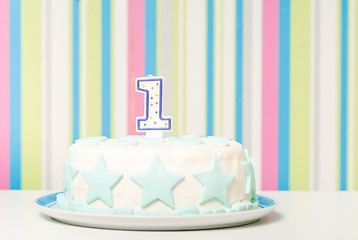 Image showing one year birthday cake on the plate