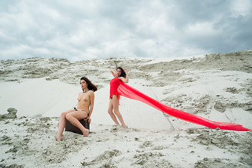 Image showing Attractive naked girls on sand