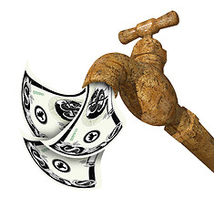 Image showing water faucet tap 3D render with money