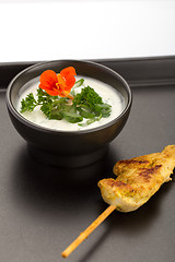 Image showing Chicken skewer and bowl