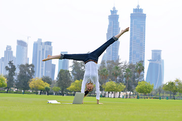 Image showing woman with laptop in park