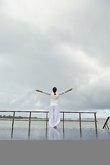 Image showing young woman relax on cloudy summer day