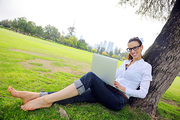 Image showing woman with laptop in park