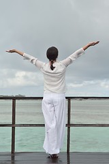 Image showing young woman relax on cloudy summer day