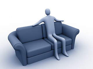 Image showing 3d person sitting on a sofa.