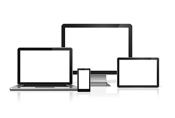 Image showing computer, laptop, mobile phone and digital tablet pc