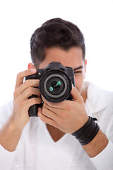 Image showing Male photographer focusing on the viewer