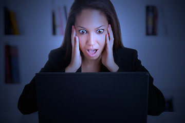 Image showing Woman in Panic Looking At A Computer Monitor