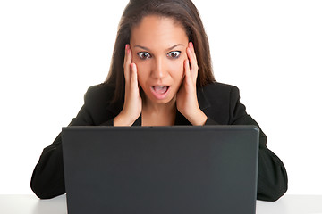 Image showing Woman in Panic Looking At A Computer Monitor