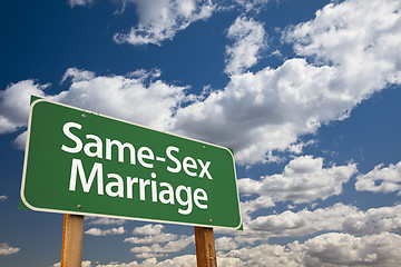 Image showing Same-Sex Marriage Green Road Sign and Clouds