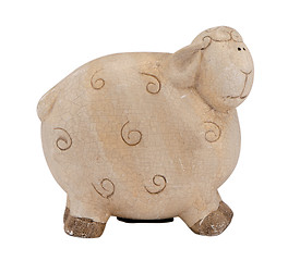 Image showing cute clay sheep lamb piggybank money box on white 