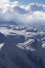 Image showing Speed flying in snow mountains