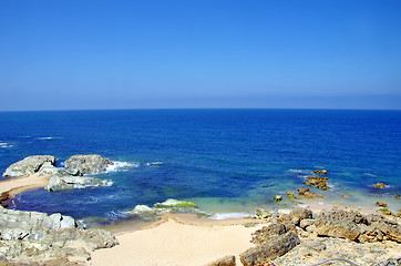 Image showing Blue sea and rocks, Porto Covo, Portugal