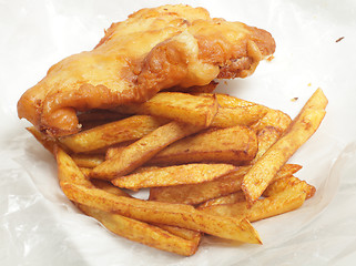 Image showing British style cod in batter and chips