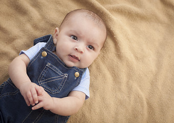 Image showing Mixed Race Baby Boy Laying on Blanket