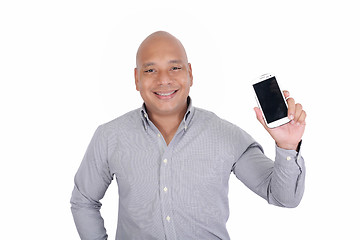 Image showing Isolated Black Businessman Showing His Cell Phone