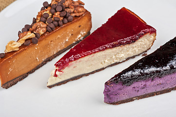 Image showing cheesecake with chocolate and nuts