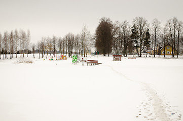 Image showing footpath frozen lake beach playground snow winter 